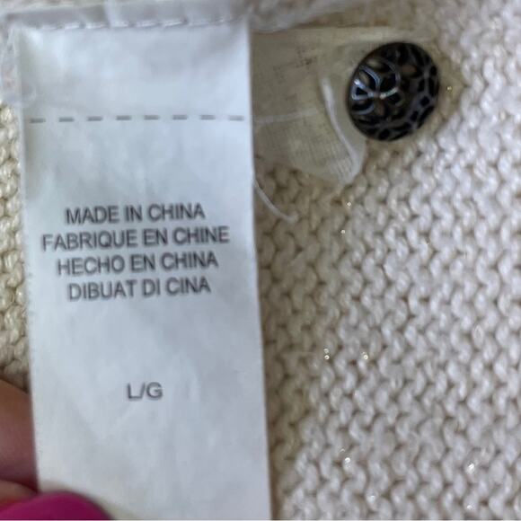Lucky Brand sweater white lined back detail gold cozy comfy size large - Picture 5 of 6
